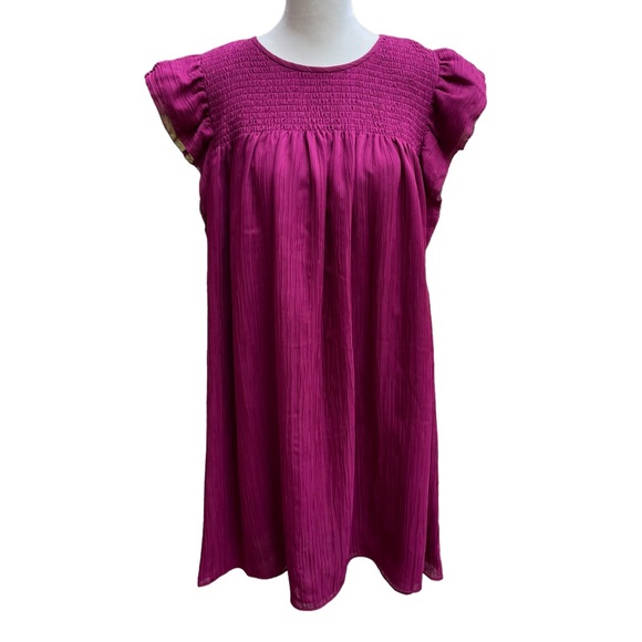 Banana Republic Dresses & Skirts - Banana Republic Smocked Trapeze Babydoll Crinkle Dress Size Large Raspberry NWT
